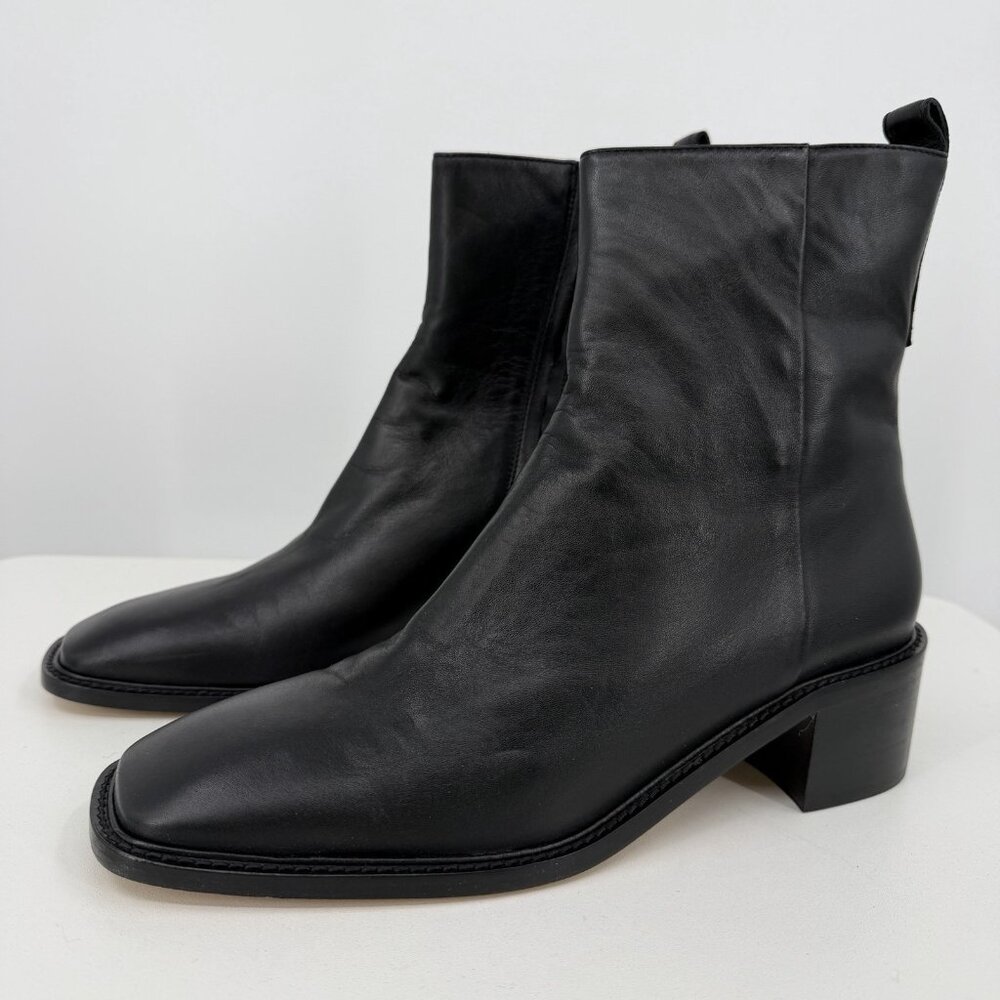 Everlane The City Boot in Black Leather 10.5 Women's Side Zip Block Heel Ankle